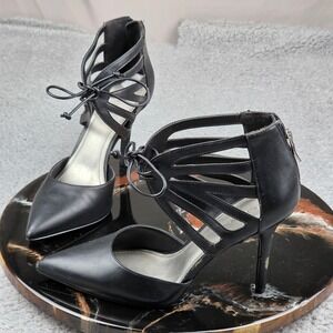 BCBGeneration Black Pointed Toe Heels Stiletto Cutout Tie Back‎ Women's Size 9M